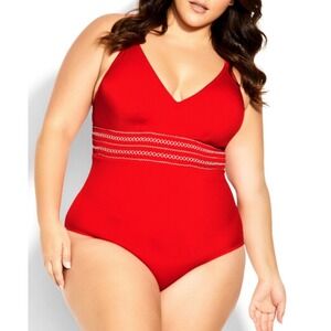 City Chic Swim Lucia Red 1 Piece Swimsuit Plus 14 1X Padded Criss Cross Back NEW